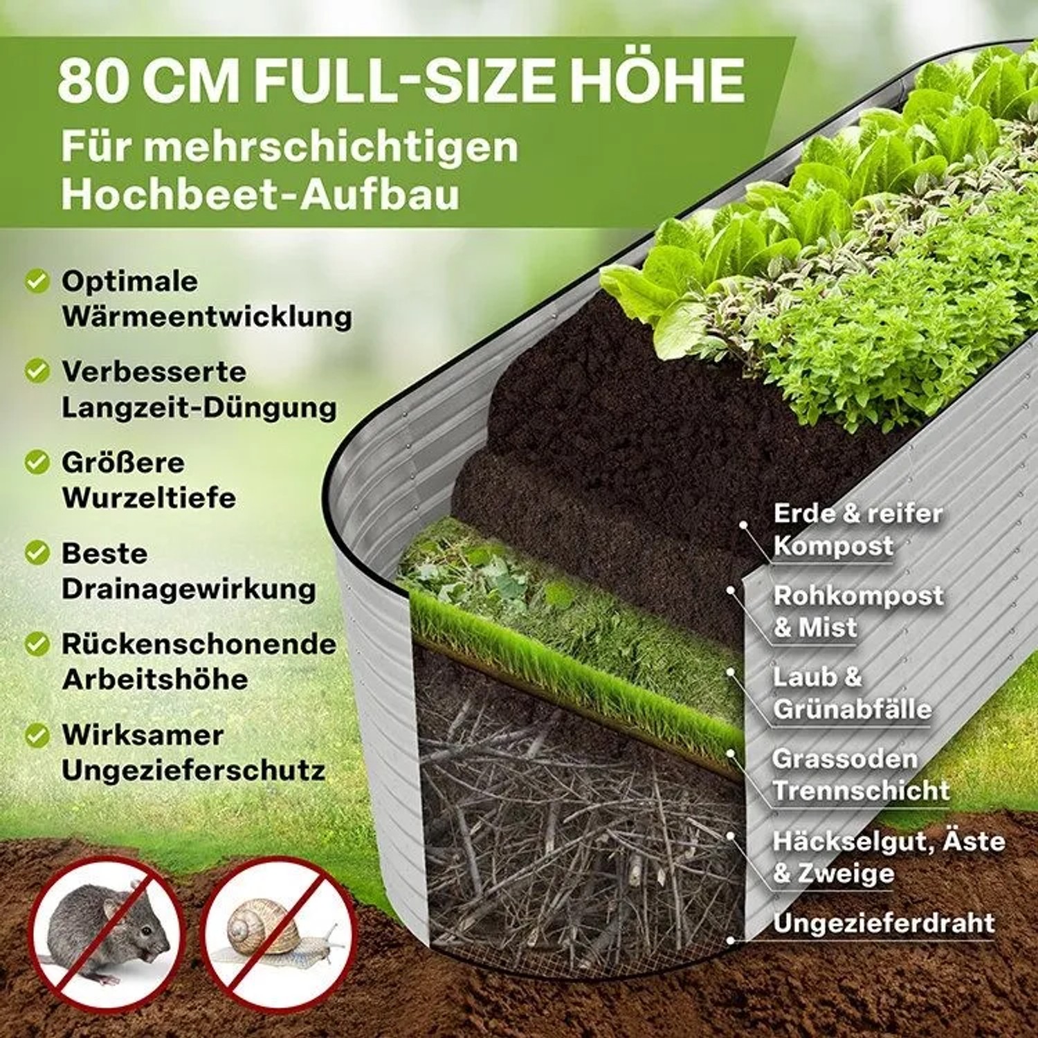TTL GARDEN Ovales Garten-Hochbeet SPIRIT L 240×80×80 cm – Großes Metall Hochbeet Verzinkt in Silber für Garten & Terrasse_6