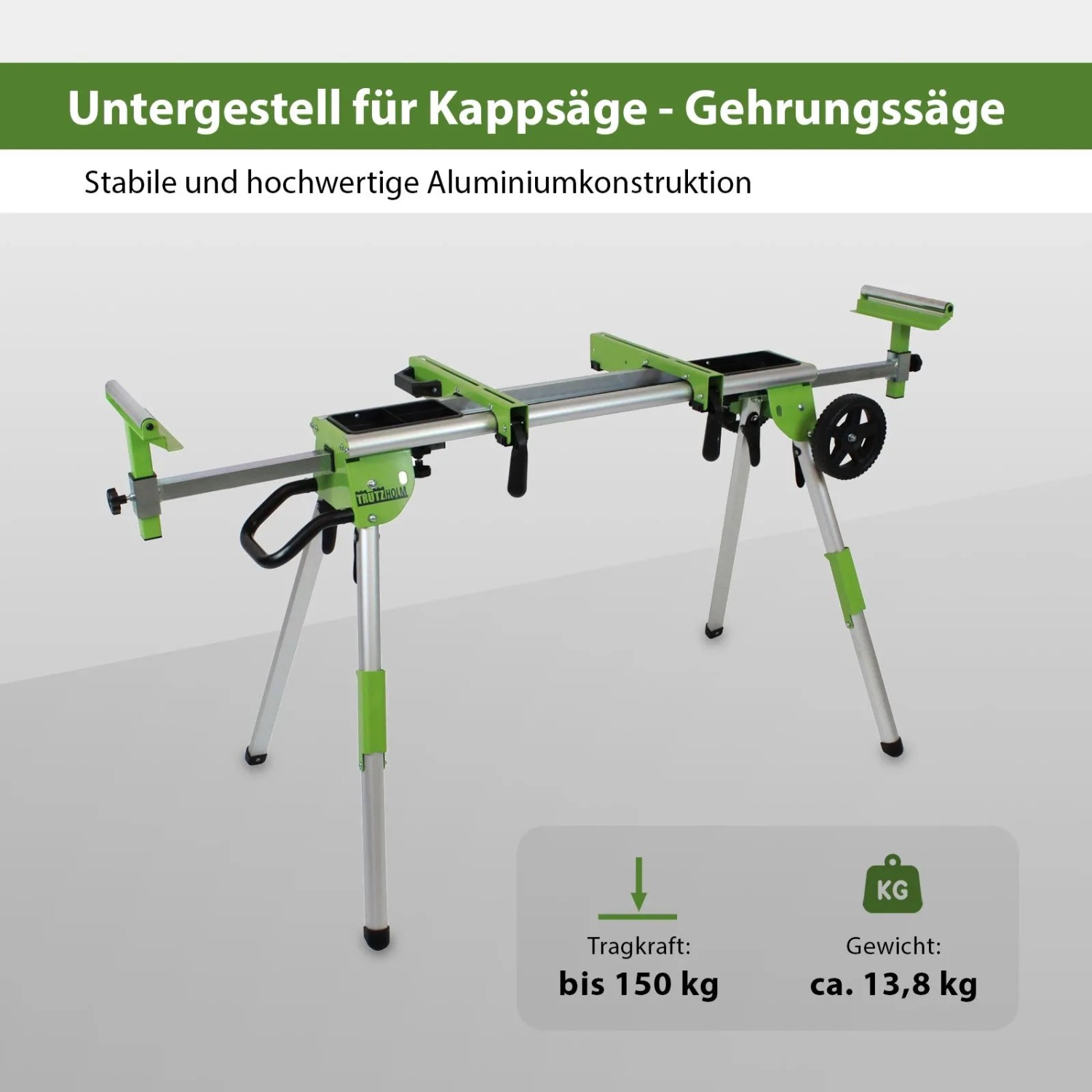 TRUTZHOLM Untergestell für Kappsägen mit Rädern, Aluminium, Werkstückauflage verstellbar.
