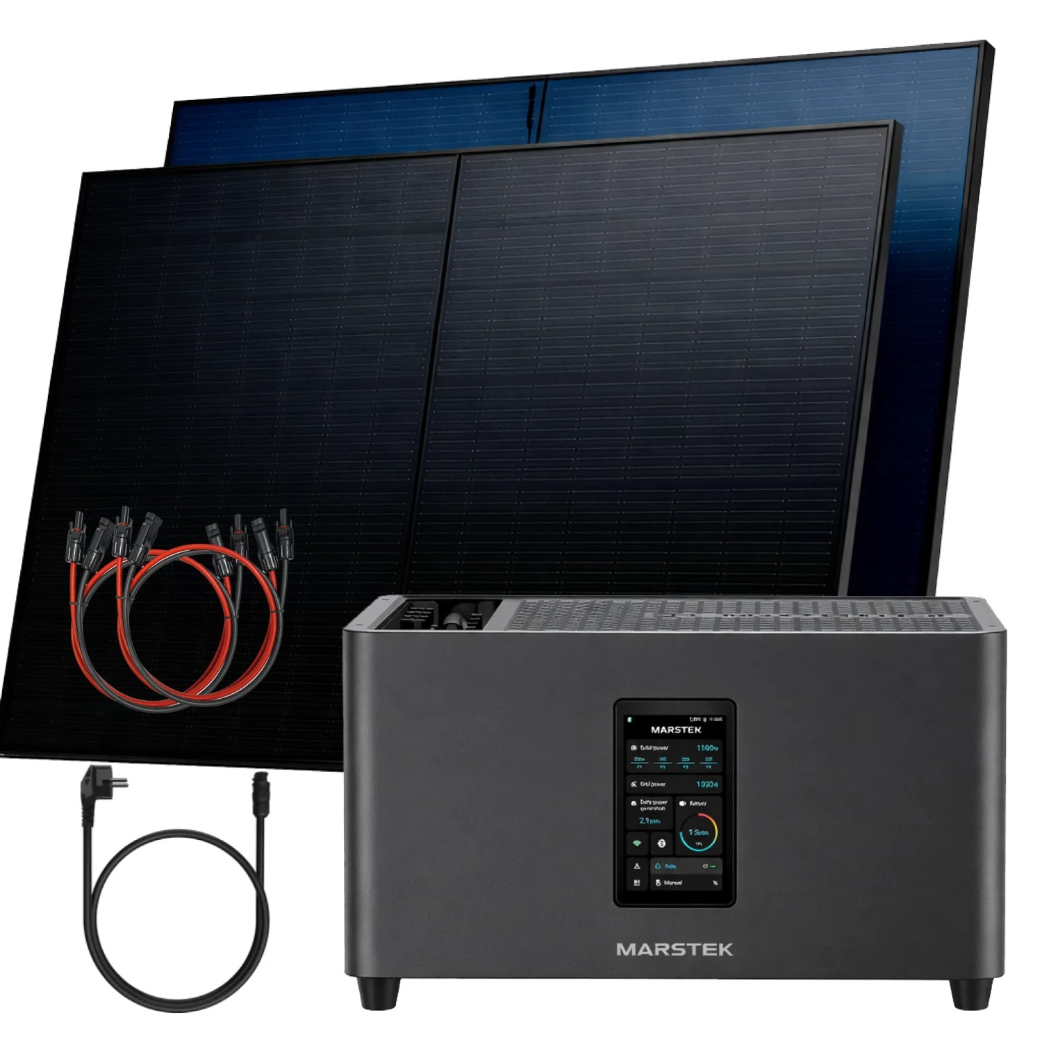 SUNNIVA Balkonkraftwerk 1000W Marstek Jupiter C Plus 2,56 kWh Solarspeicher Wechselrichter inkl Kabel 2x500W Solarmodule Bifazial Fullblack Glas-Glas