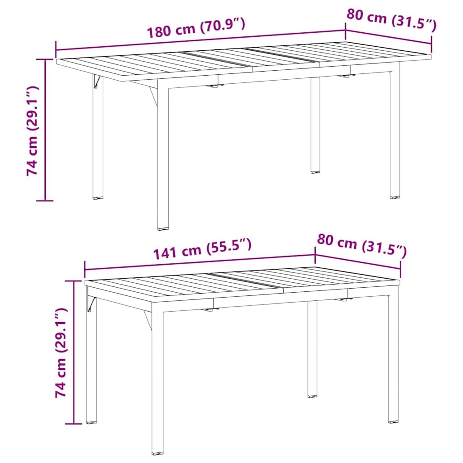 vidaXL Garten Essgruppe, 9-teilig, schwarz, Poly Rattan, Maße des Tisches.