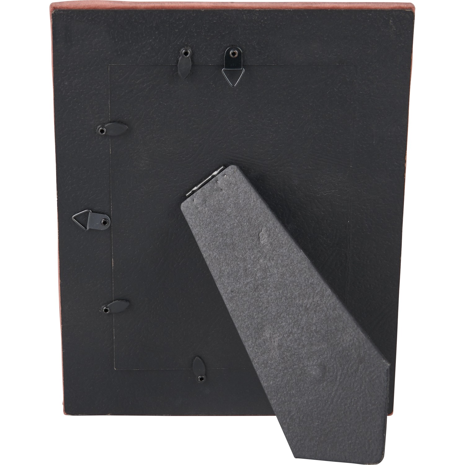 Rückseite des rosa Bilderrahmens Blush Bordeaux (13x18 cm) mit Aufsteller und Aufhänger.