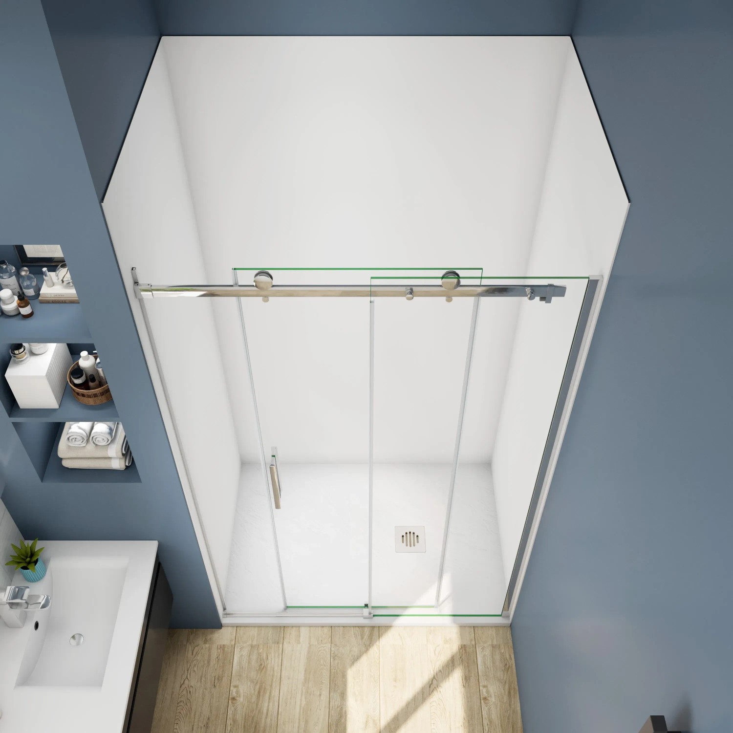 AICA Duschkabine 160x195cm mit Schiebetür, 6mm ESG-Glas, Nischentür, Dusche mit Gleittür.