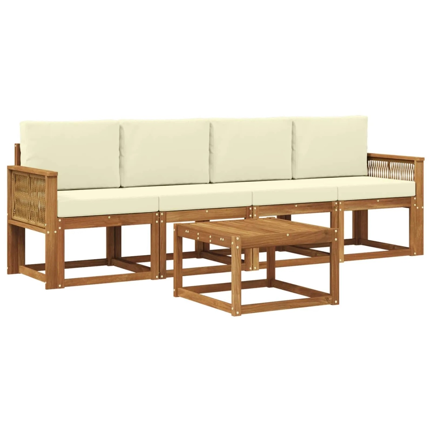 vidaXL Outdoor-Sofagarnitur mit Kissen 5 Stk Natur und Creme Polyester 3384976