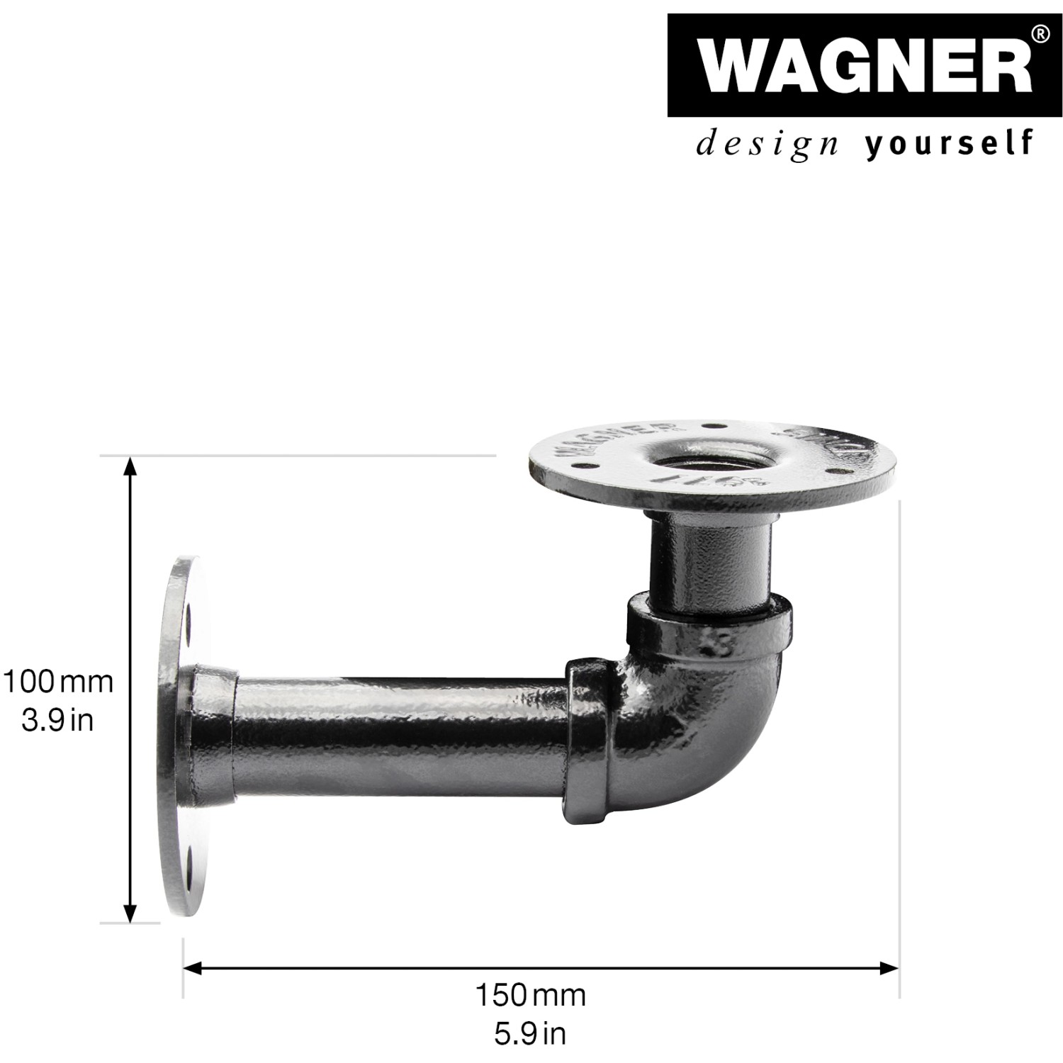Schwarzer Wagner Regalträger Industrial Pipe, Ø 3,25 cm, 12 cm Länge, aus Stahl.