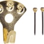 Vermessingte Bilderöse Größe 3, fächerförmig, mit Haken und drei goldenen Nägeln für Bilderhaken & Ösen.