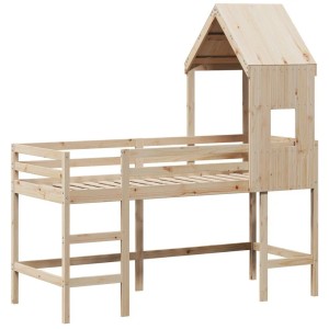 vidaXL Hochbett mit Leiter und Dach 90x200 cm Massivholz Kiefer 3282030