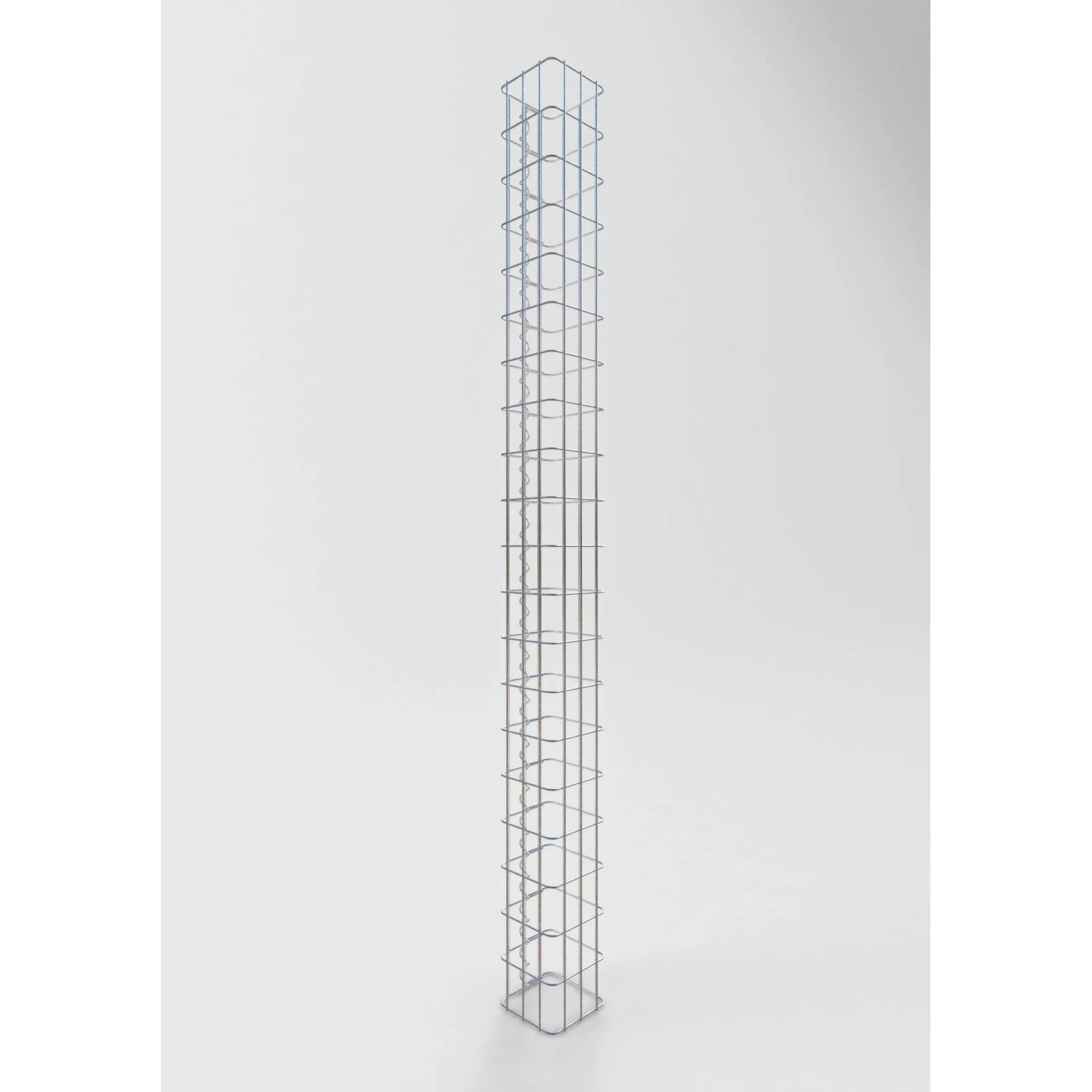 Eckige Gabiona Gabionen-Säule, 200 cm hoch, Maschenweite 5x10 cm, zur Gartengestaltung.