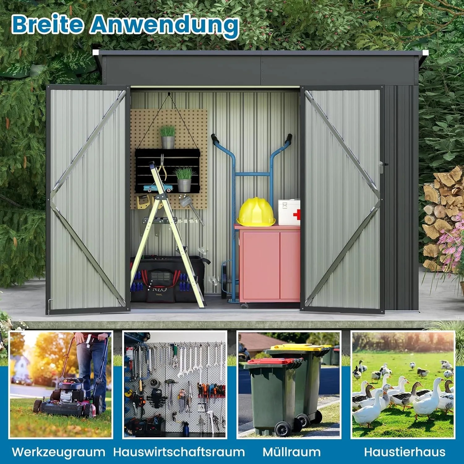 Costway Gartenhaus Metall 235 x 117 x 185 cm Dunkelgrau_4