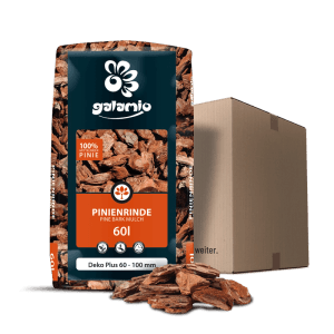 Galamio Pinien Rindenmulch Deko Plus 60l, rotbraun, grobe Körnung 60-100mm. Dekorativer Mulch für Garten und Beet.
