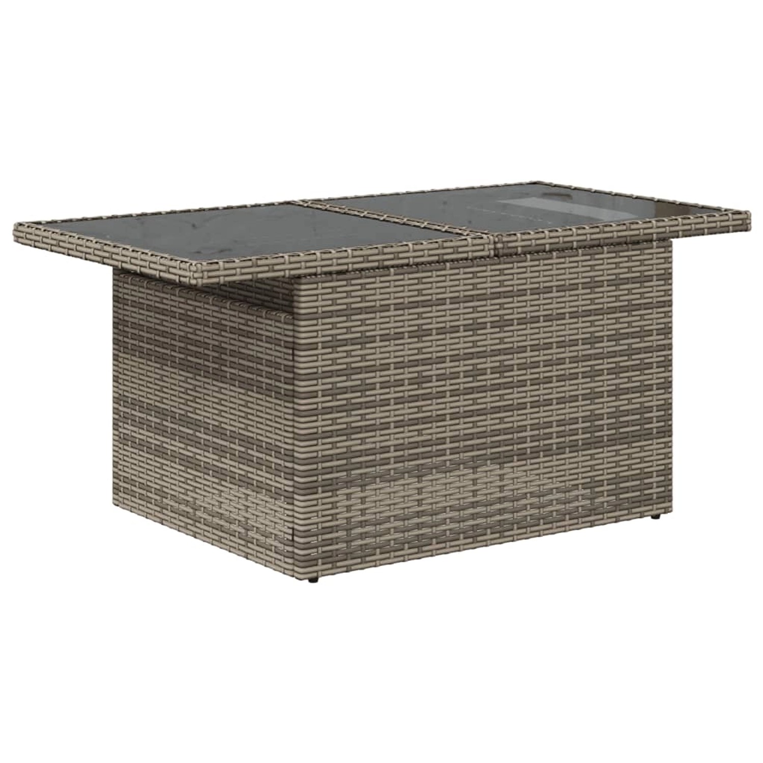 Grauer vidaXL Gartentisch aus Rattan mit Glasplatte, Teil der 10-tlg. Sofagarnitur.