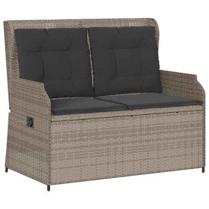 vidaXL Gartenbank Verstellbar mit Kissen Hellgrau Poly Rattan 368960