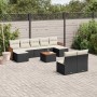 vidaXL 10-tlg. Garten-Sofagarnitur mit schwarzen Poly Rattan und cremefarbenen Kissen.