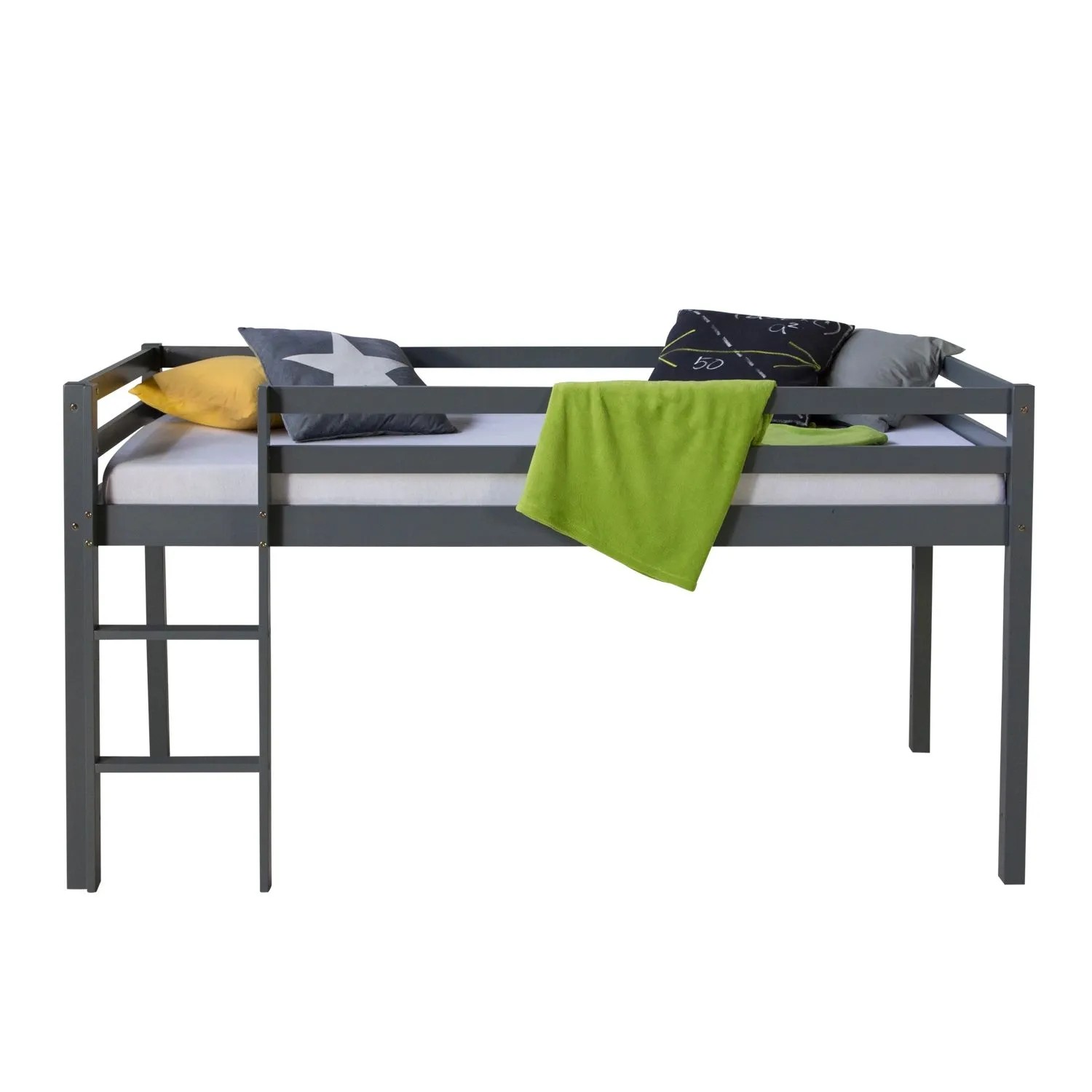 Homestyle4u Kinderbett 90x200 mit Latterost und Matratze in Grau 2257