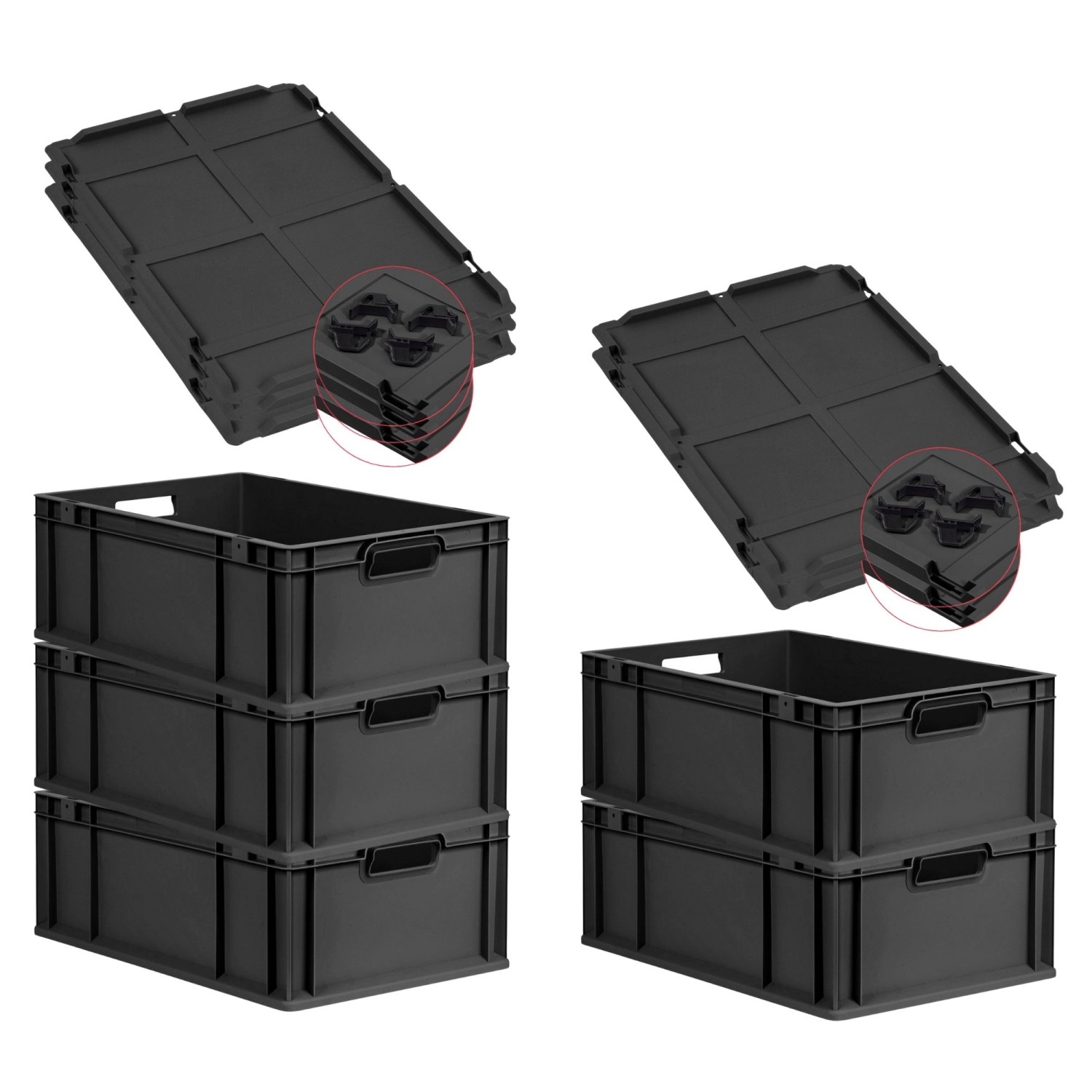 PROREGAL SparSet 5x Eurobox Nextgen Grip Mit Auflagedeckel Und Schwarzen Ve günstig online kaufen