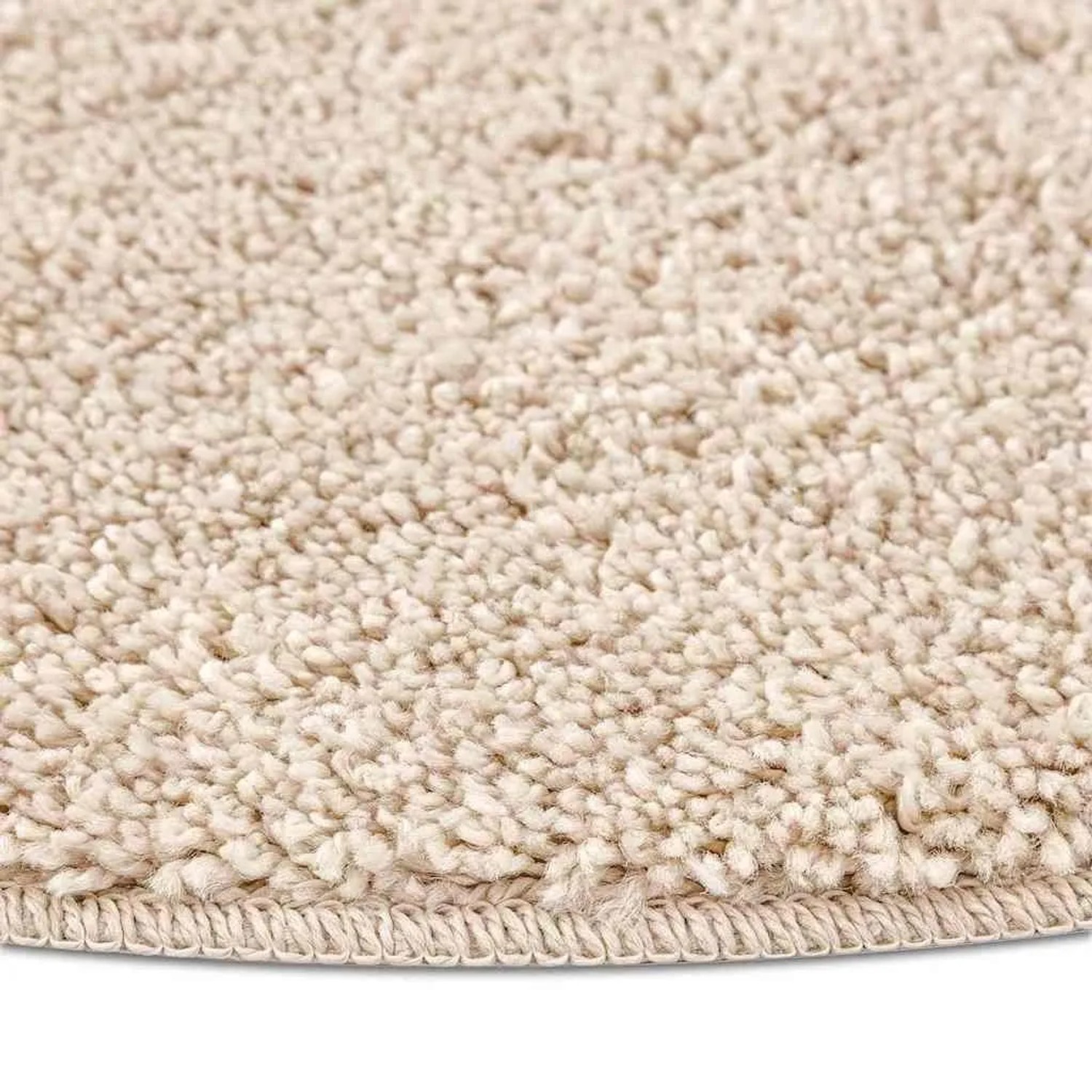 Cremefarbener, runder vidaXL Hochflorteppich mit Anti-Rutsch-Unterseite, 90x90 cm.
