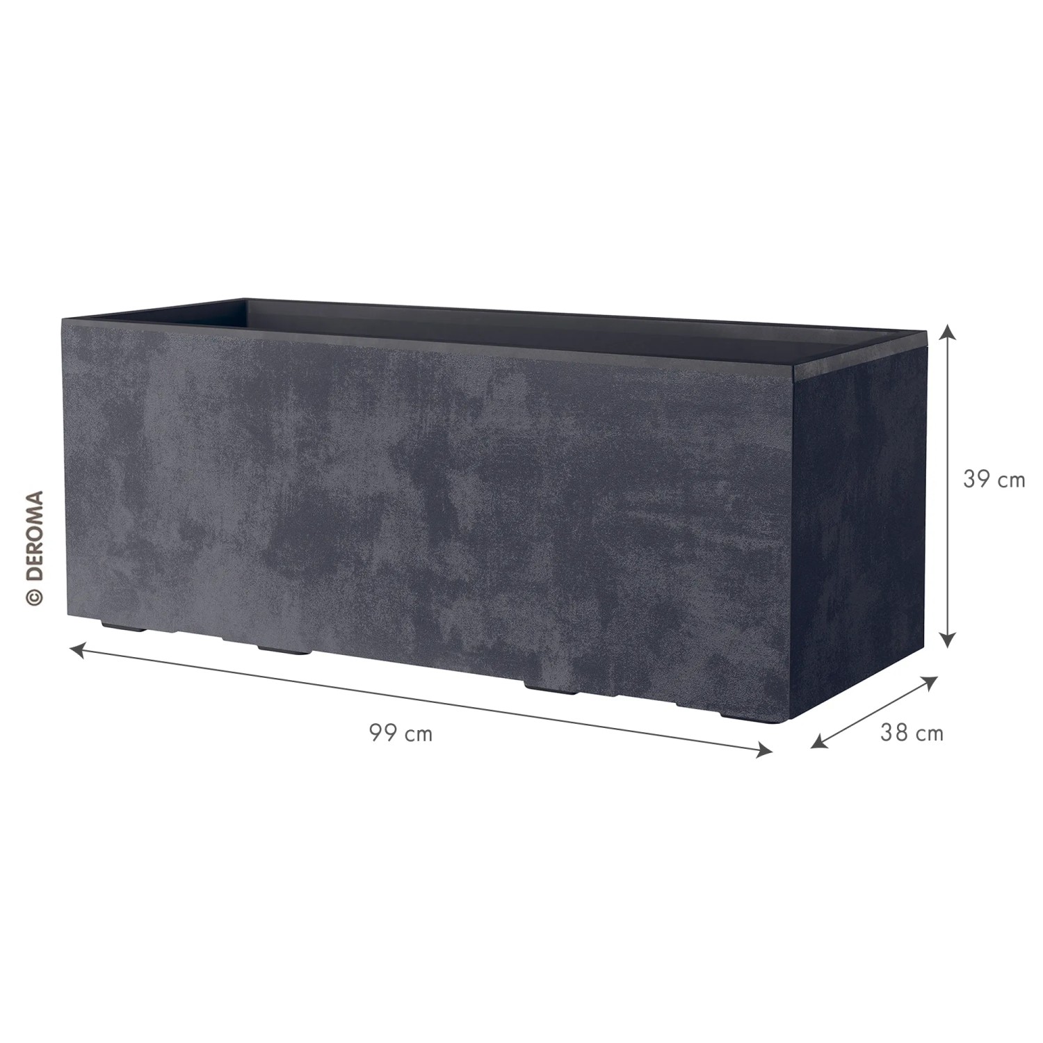Deroma Millennium Pflanzkasten, 39x99,3x37,6 cm, Anthrazit, aus Kunststoff mit Rädern.