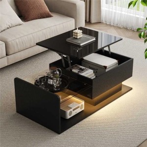 okwish Couchtisch mit Glas und LED-Effekt mit Glasplatte 100 × 50 cm Schwarz