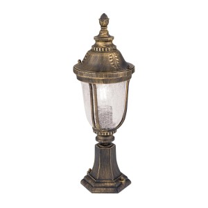 Antike Orion Sockelleuchte August, 17x51cm, für den Außenbereich. Patinafarben mit klarem Glas.