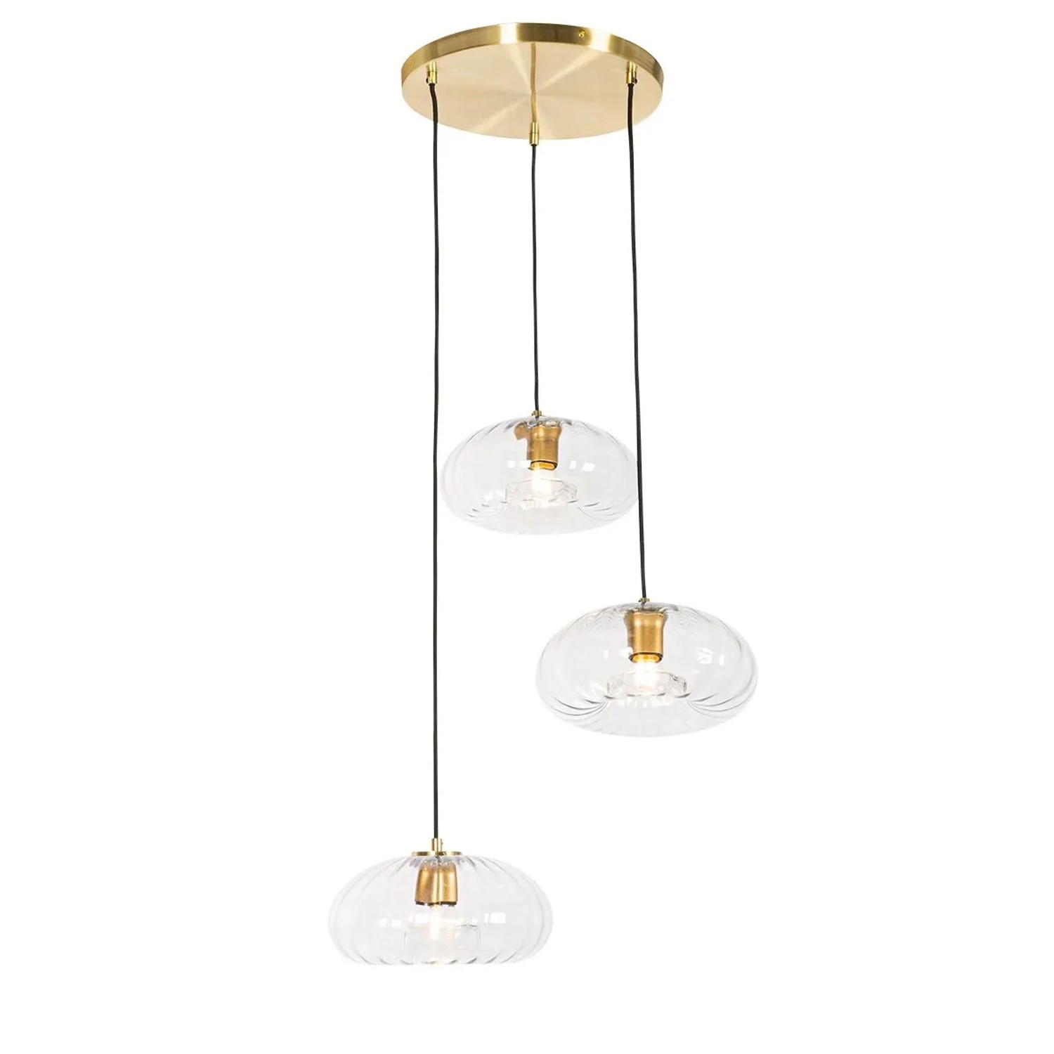 QAZQA Art Deco Hängelampe Gold mit Glas Rund 3 Flammig   Ayesha