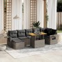 Graue 8-tlg. vidaXL Garten-Sofagarnitur aus Rattan mit Kissen und höhenverstellbarem Tisch.