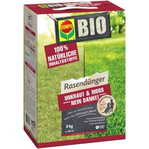 Compo Bio Rasendünger Unkraut & Moos Nein Danke! 3kg Packung für ca. 60m² Rasenfläche.