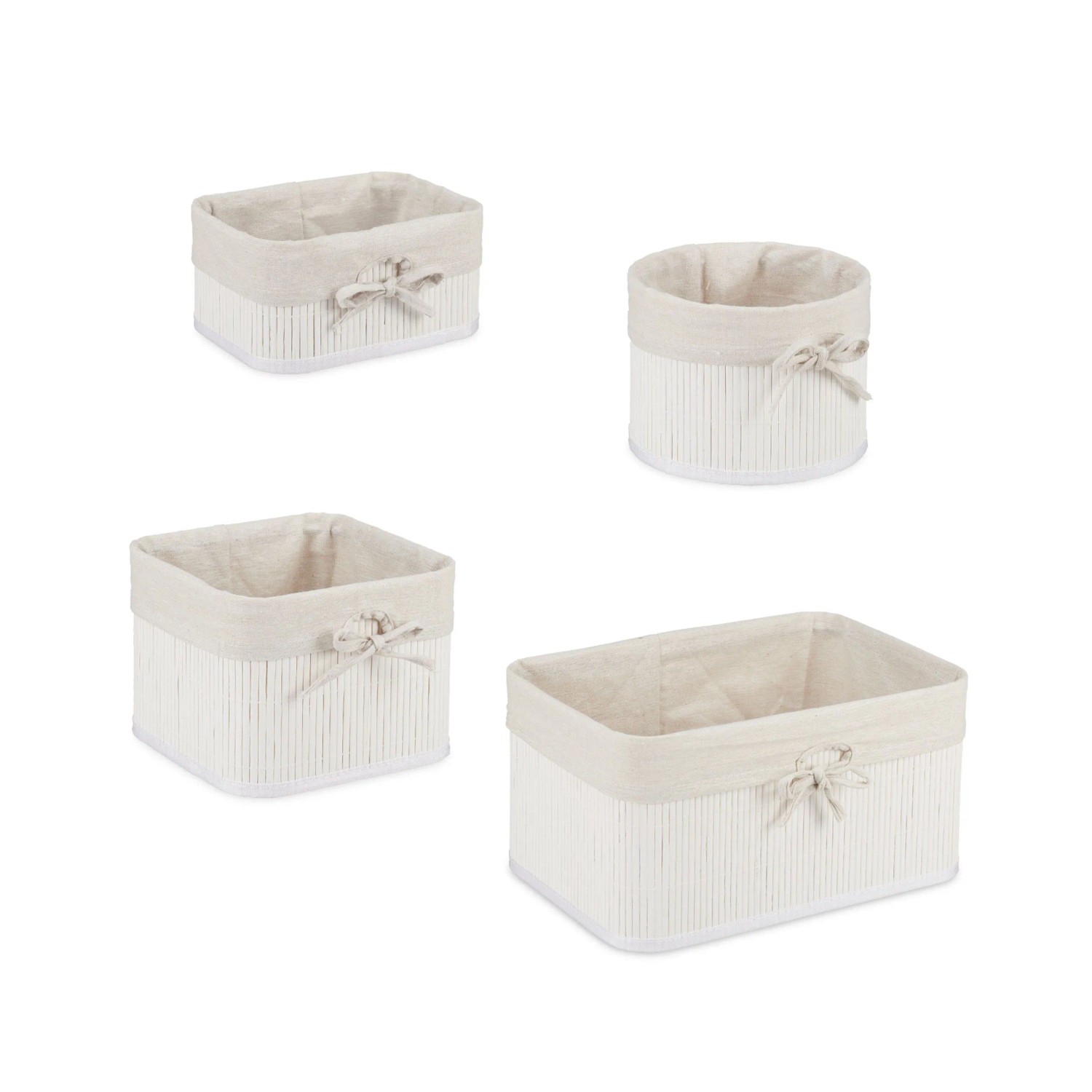 Relaxdays Aufbewahrungskorb 4er Set Bambus Creme Weiß 33 cm x 23 cm x 17 cm