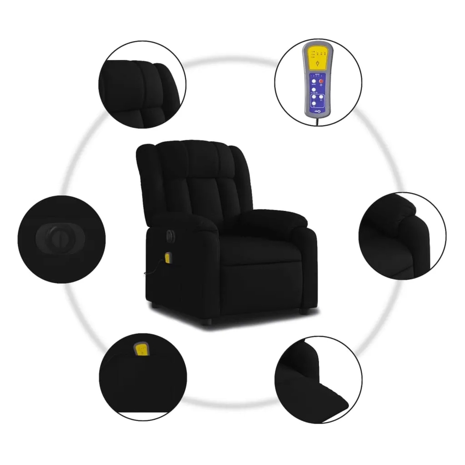 Schwarzer vidaXL Massagesessel elektrisch mit Fernbedienung, Relaxsessel für Wohnzimmer.