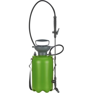 Grüner Drucksprüher mit 5 l Füllvolumen und verstellbarer Düse für Garten und Außenbereich.