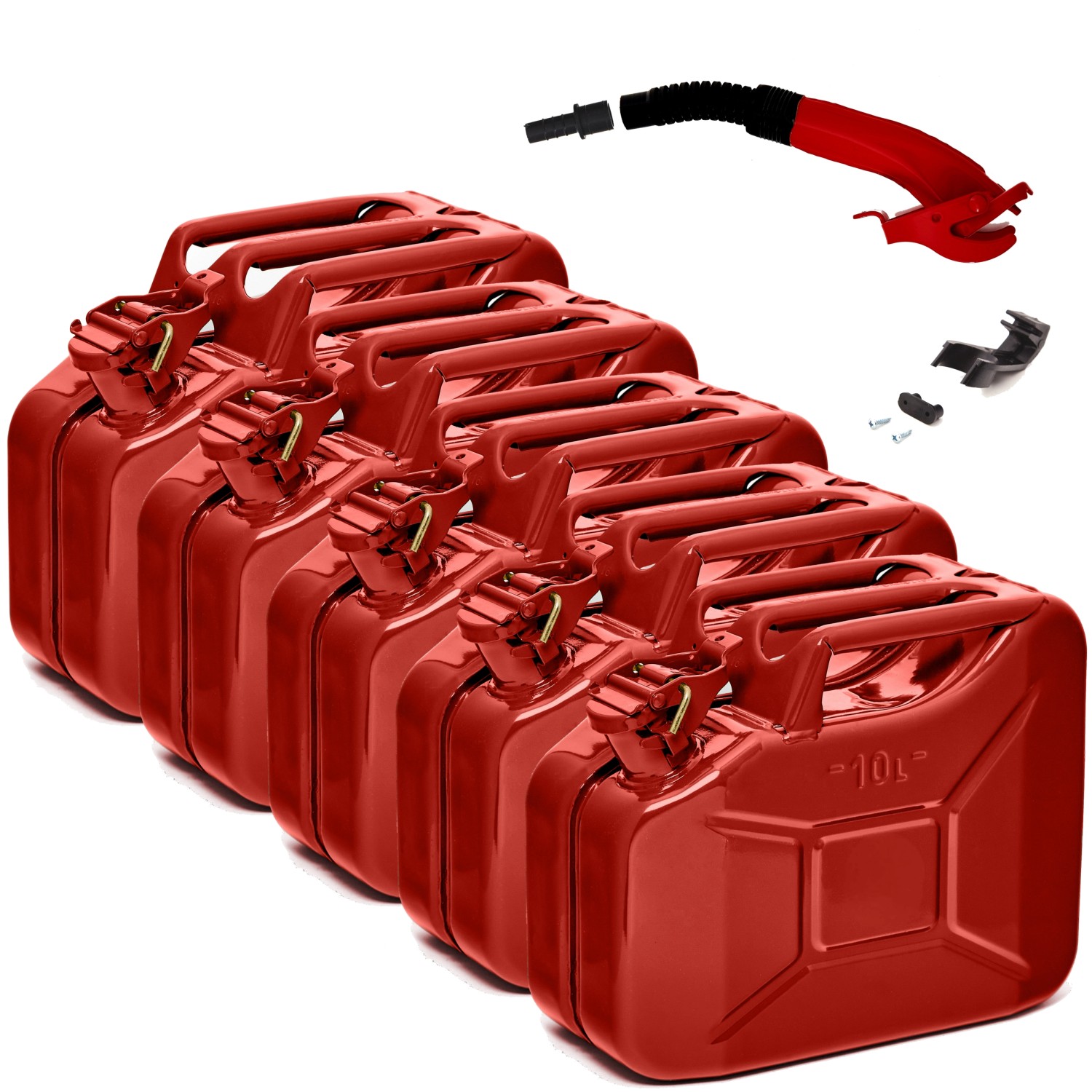 BW Kraftstoffkanister Metall Benzinkanister 5x 10 Liter mit Ausgießer Rot RAL 3000 TÜV-geprüft und UN-Zulassung Made in ...