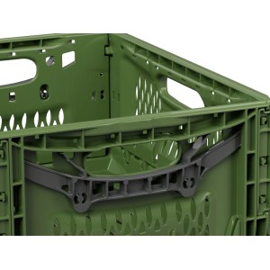 Grüne Ernte-Klappbox (16l) mit grauen Griffen, ideal für Garten-Ordnung.