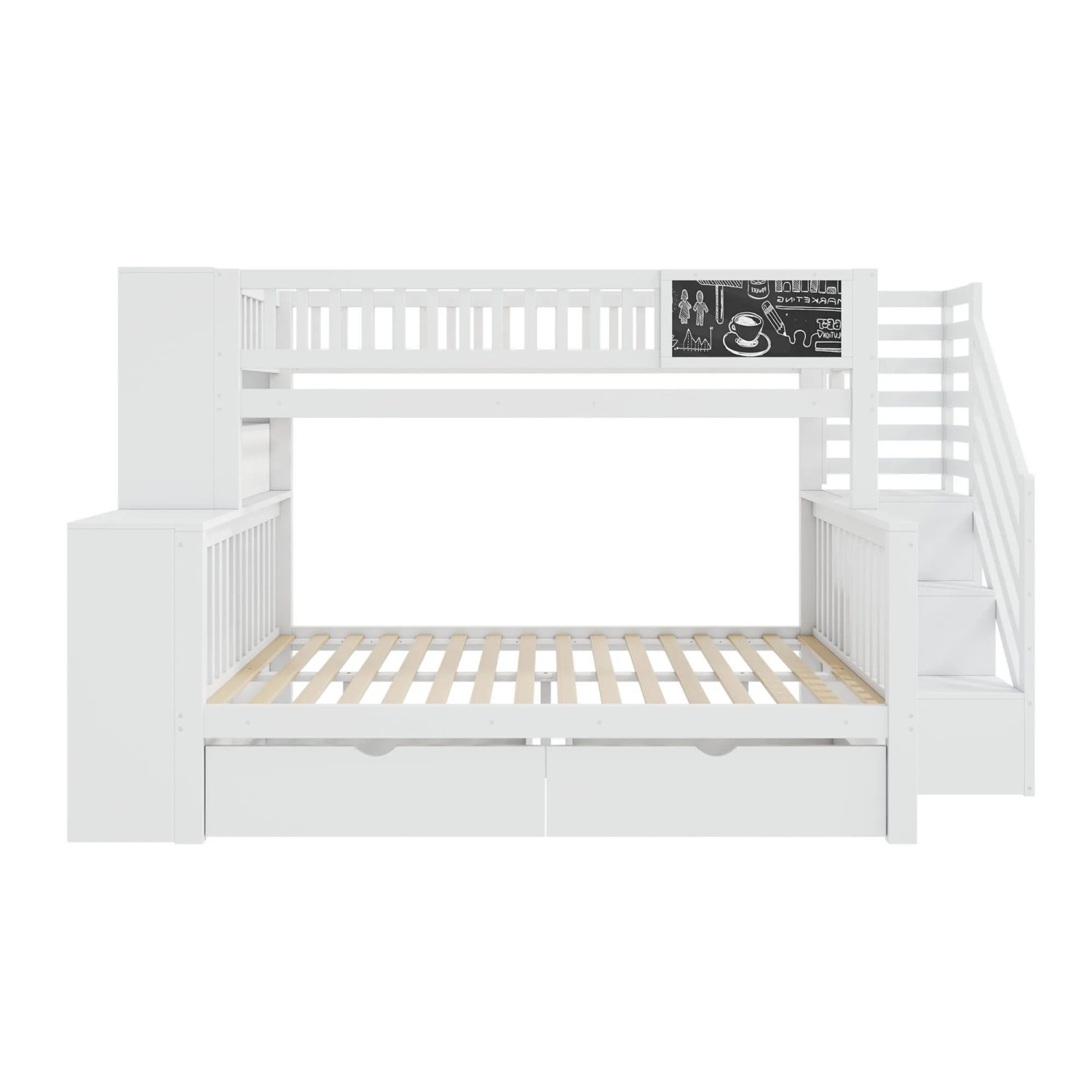 okwish Etagenbett 140x200cm mit Graffiti Brett und Treppe Kinderzimmer Weiß ohne Matratze