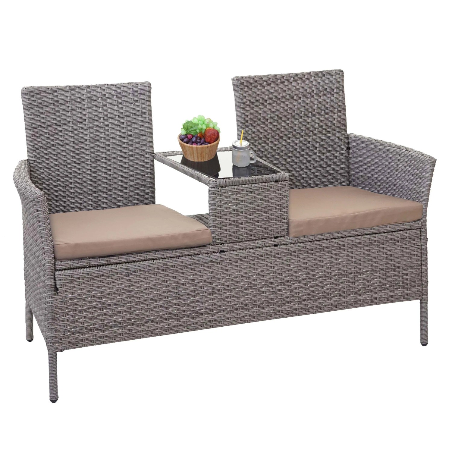 MCW Gartenbank mit Tisch E24 Poly Rattan Grau kaufen bei OBI