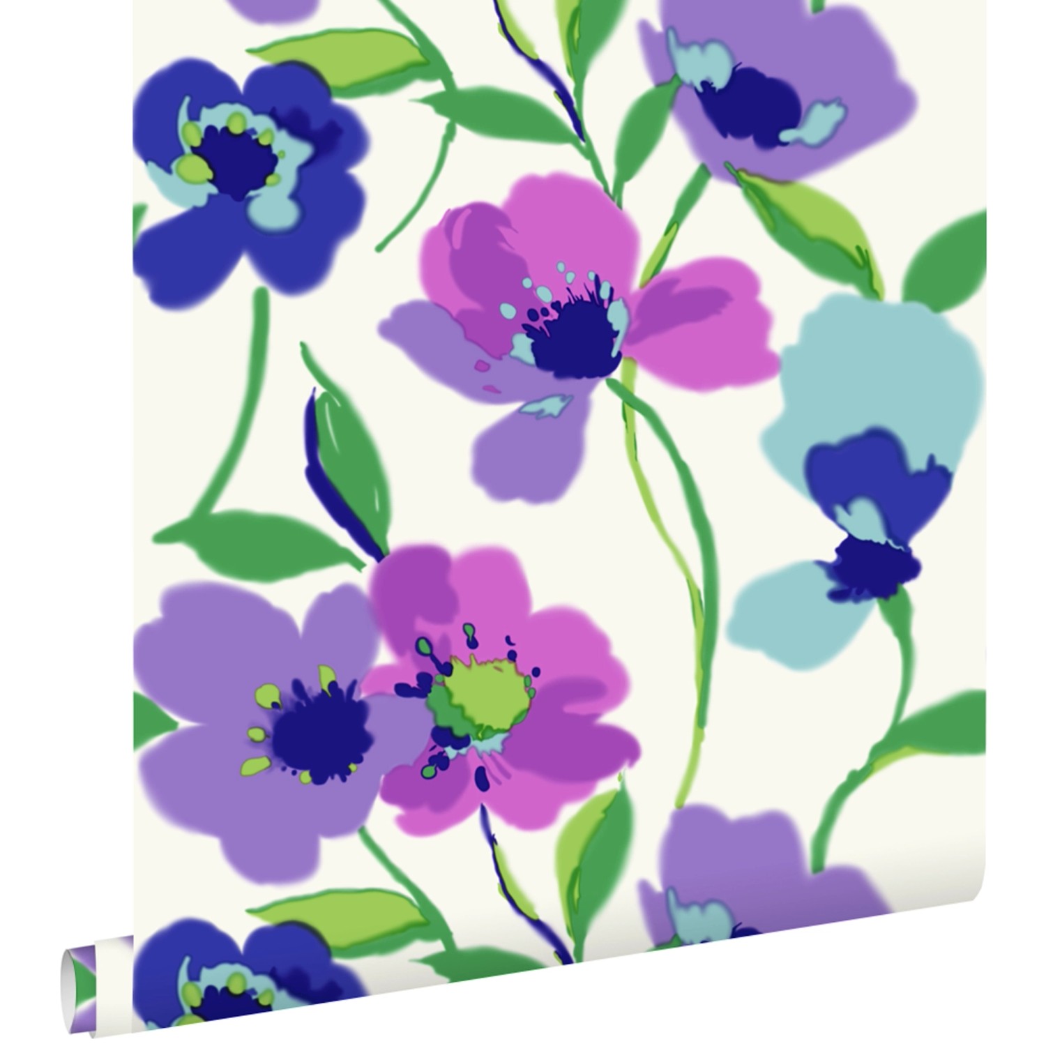 ESTAhome Tapete Mohnblumen Lila und Türkis 53 cm x 10.05 m günstig online kaufen