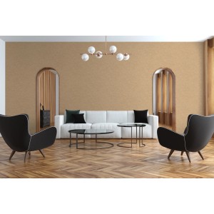 Wohnraum mit goldener Uni Vliestapete Metropolitan Stories II von A.S. Création.