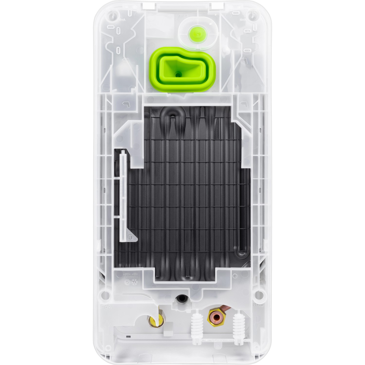 Innenansicht Bosch Tronic Comfort Plus Durchlauferhitzer 15/18/21 kW mit Heizelement und Anschlüssen.