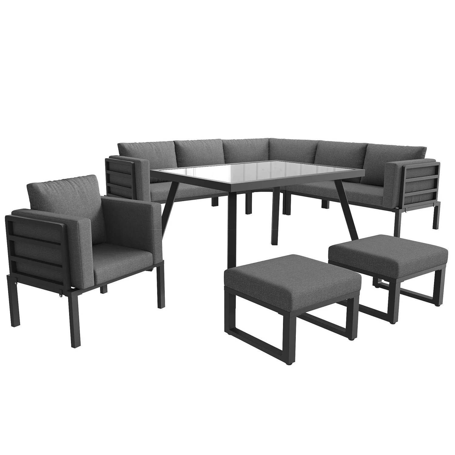 Okwish Gartensofa-Set Für 8 Personen Halbmond-förmig Robustes Eisengestell Grau