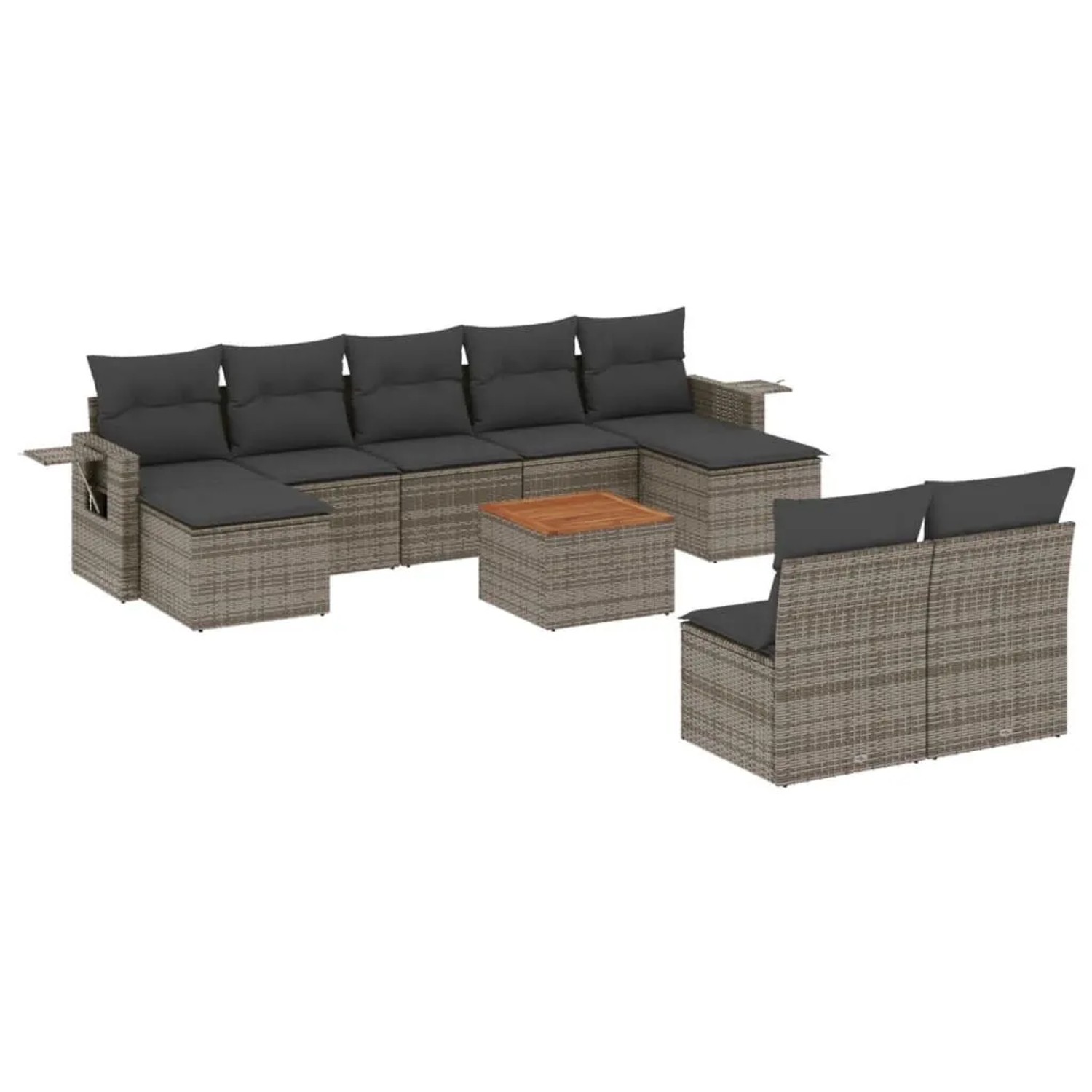 vidaXL 10-Tlg Garten-Sofagarnitur mit Kissen Grau Poly Rattan 3224765 günstig online kaufen