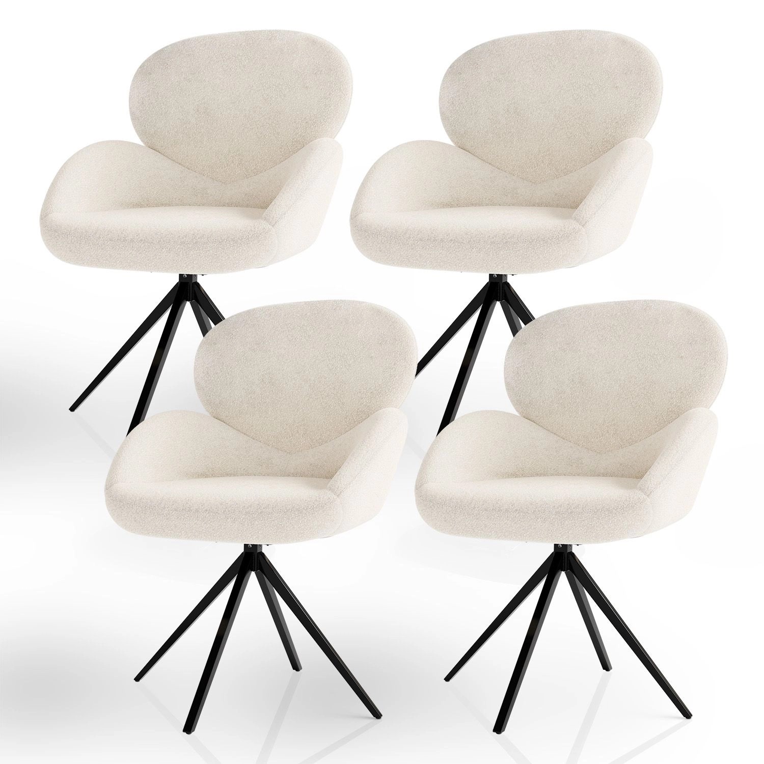 Juskys Drehstuhl Albano Bouclé Creme 4er Set günstig online kaufen