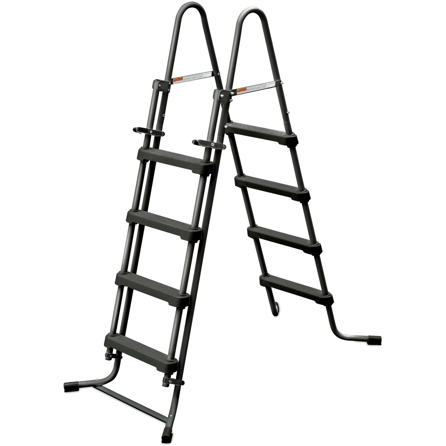 Poolleiter für Summer Waves Rundpool, Stahlrahmen, mit grauen Stufen und Handlauf.