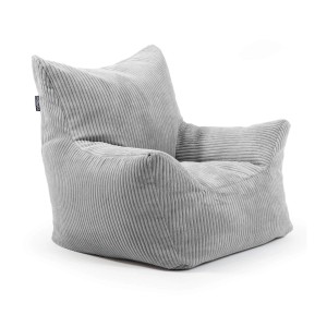 Grauer mokebo Kindersessel aus Cord, Sitzsack in Sesselform für Kinder.