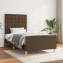 Dunkelbraunes Stoff-Bettgestell (80x200 cm) mit gestepptem Kopfteil für Schlafzimmer.