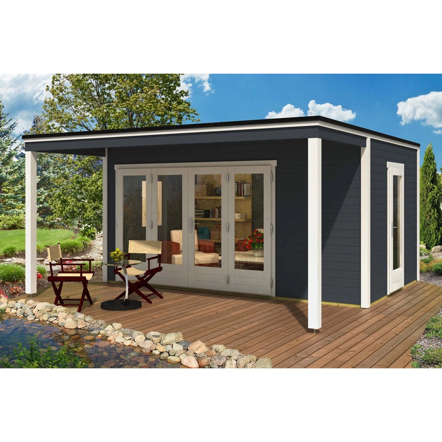 Alpholz Gartenhaus Cubus-Avant 44 Flachdach 480 cm x 480 cm Anthrazit günstig online kaufen