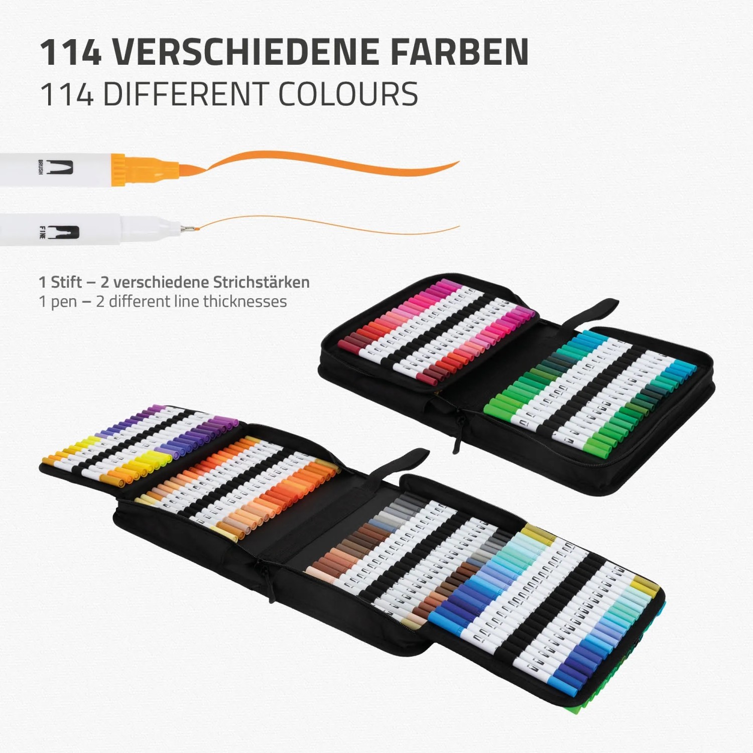 ECD Germany Doppelfasermaler Set, 120 Farben im Mäppchen, für Bastelfarben.