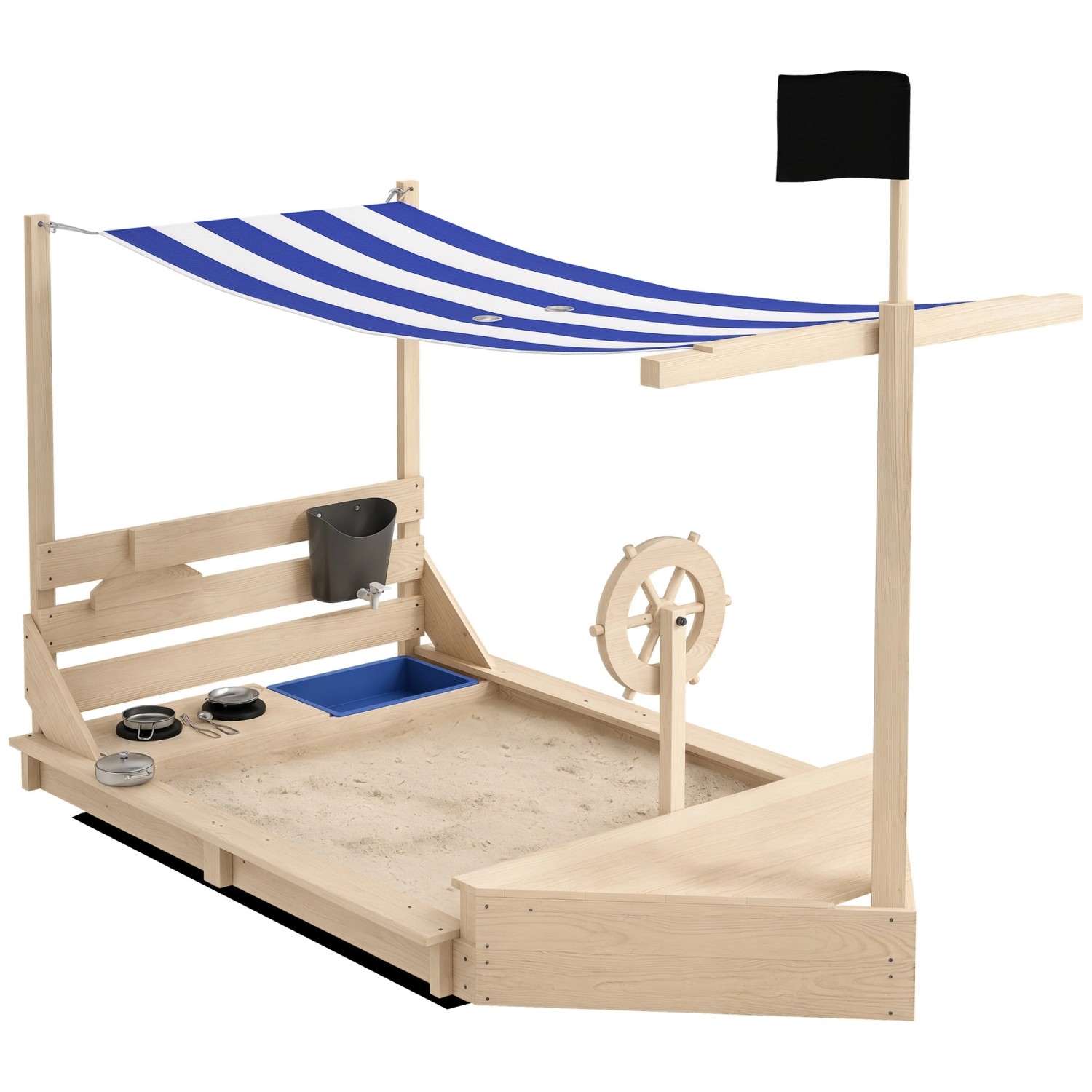 Outsunny Kinder Sandbox Tannenholz Naturholz 180L x 103B x 144,5H cm