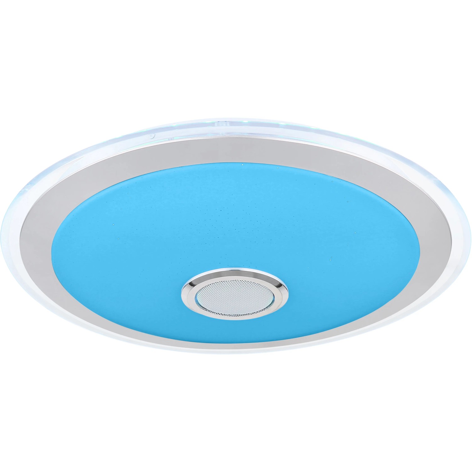 Weiße Globo LED-Deckenleuchte Dunny, 2-flammig, mit integriertem Lautsprecher und blauer Beleuchtung.