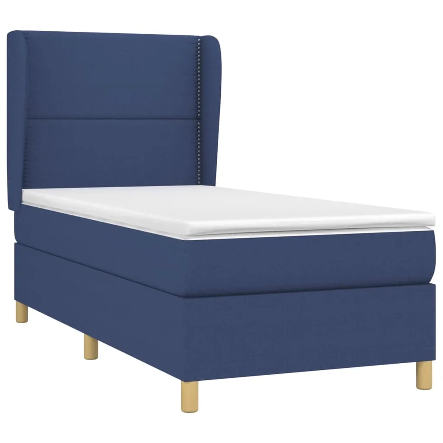 Blaues vidaXL Boxspringbett (90x200 cm) mit Matratze und Kopfteil, Stoffbezug.