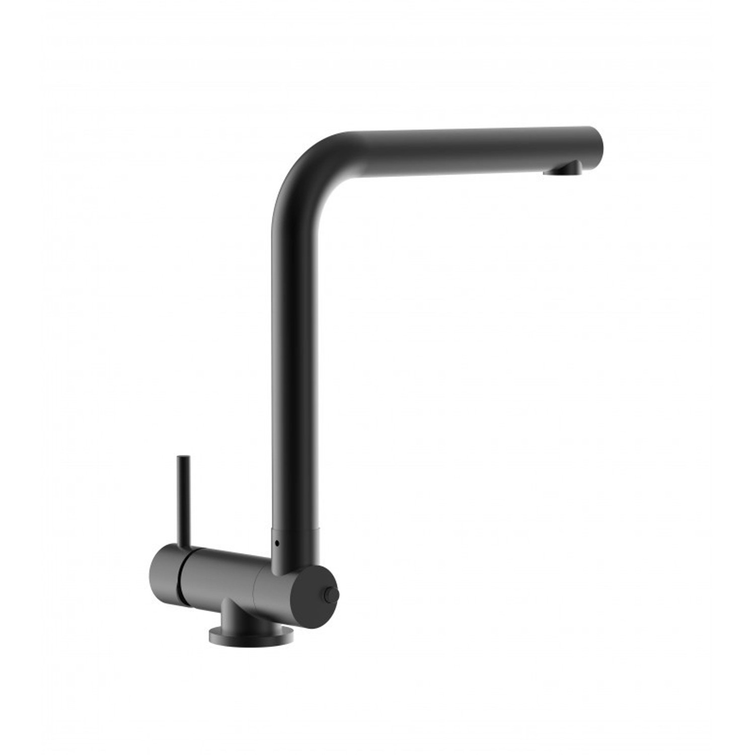 Schwarze VIZIO Küchenarmatur für Vorfenster-Montage, umklappbar und 360° schwenkbar.