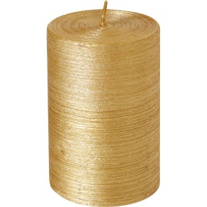Goldene Stumpenkerze Glory, 100/68 mm, mit strukturierter Oberfläche.