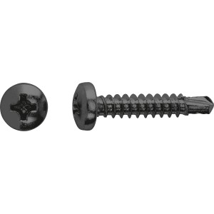 Linsenkopf Universalschraube, 4,2x13mm, 40er-Pack, PH-Antrieb, schwarz verzinkt.