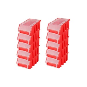 PROREGAL SuperSparSet: 10 rote Sichtlagerboxen mit transparentem Deckel, ideal für Aufbewahrungssysteme.